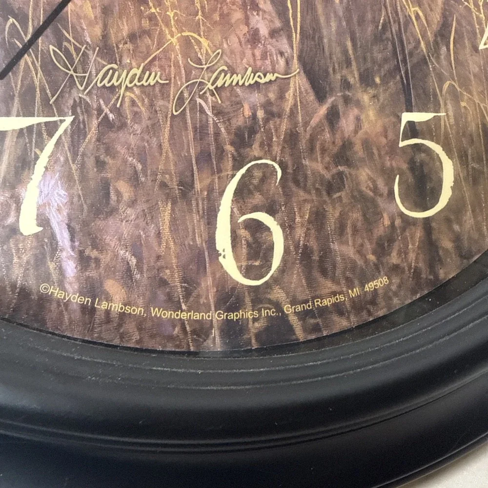 VTG Hayden Lambson Round Deer Wall Clock Buck Doe Hunt Cabin Rustic Lake Farm